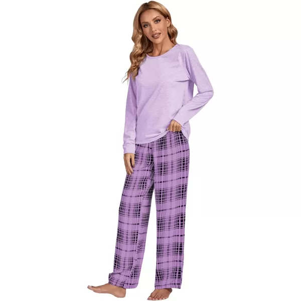 LYANER Women's Pajama Set Long Sleeve Top and Plaid Pants Loungewear Sleepwear Pjs Sets