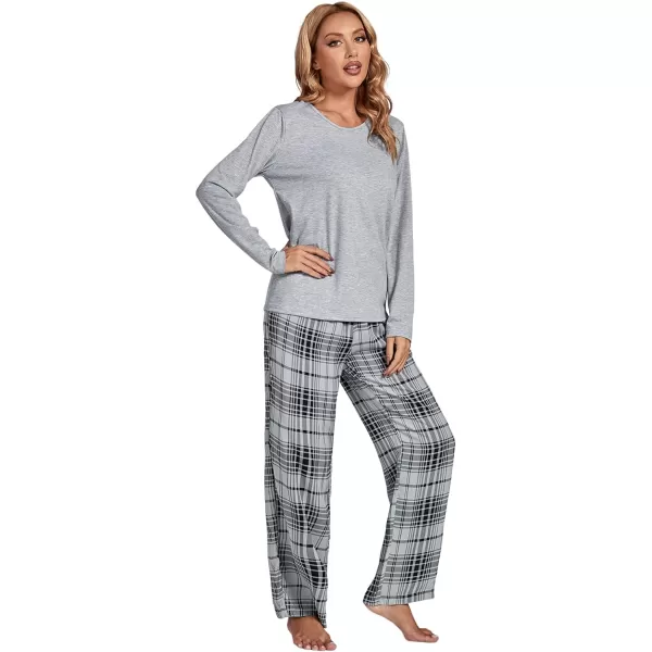 LYANER Women's Pajama Set Long Sleeve Top and Plaid Pants Loungewear Sleepwear Pjs Sets