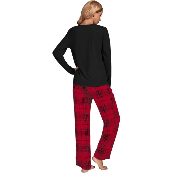LYANER Women's Pajama Set Long Sleeve Top and Plaid Pants Loungewear Sleepwear Pjs Sets