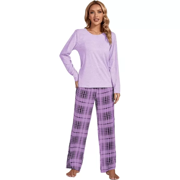 LYANER Women's Pajama Set Long Sleeve Top and Plaid Pants Loungewear Sleepwear Pjs Sets