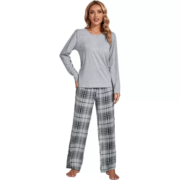 LYANER Women's Pajama Set Long Sleeve Top and Plaid Pants Loungewear Sleepwear Pjs Sets