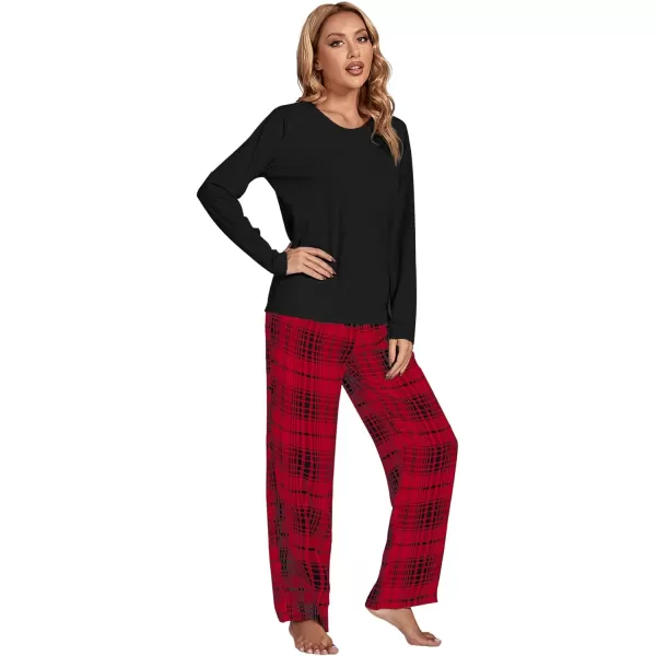 LYANER Women's Pajama Set Long Sleeve Top and Plaid Pants Loungewear Sleepwear Pjs Sets