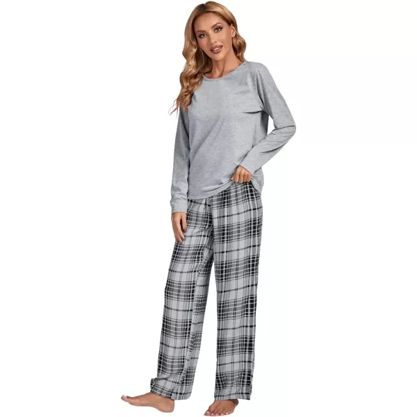 LYANER Women's Pajama Set Long Sleeve Top and Plaid Pants Loungewear Sleepwear Pjs Sets