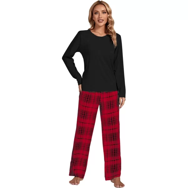 LYANER Women's Pajama Set Long Sleeve Top and Plaid Pants Loungewear Sleepwear Pjs Sets