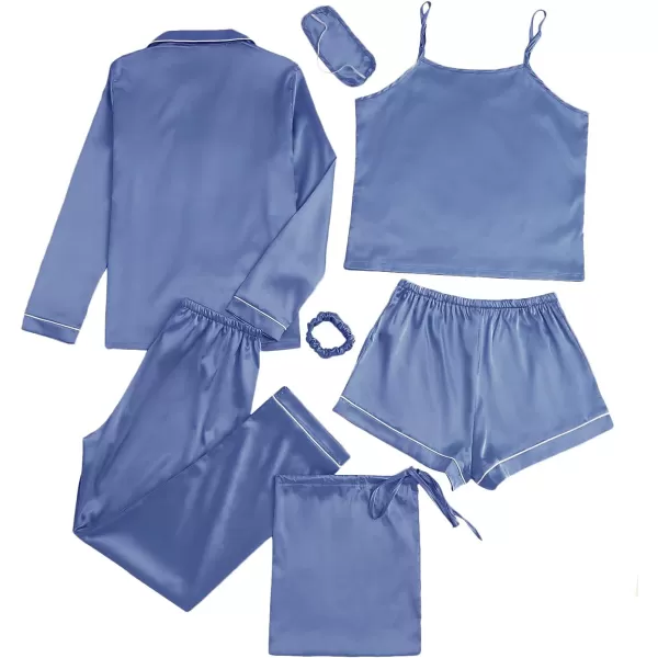 LYANER Women's Pajamas Set 7pcs Silk Satin Sleepwear Loungewear Cami Shirt Pj Set