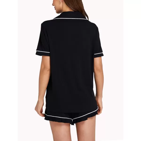 LYANER Women's Pajamas Set Heart Print Button Short Sleeve Shirt with Layered Hem Shorts Sleepwear PJ Set