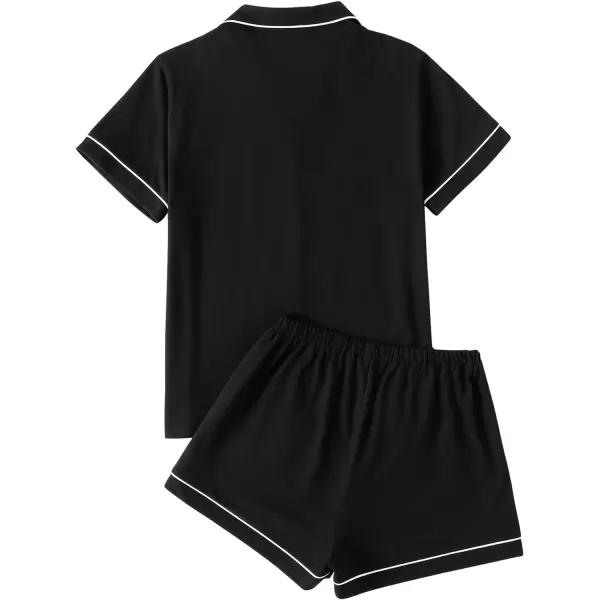 LYANER Women's Pajamas Set Heart Print Button Short Sleeve Shirt with Shorts Sleepwear PJs Set
