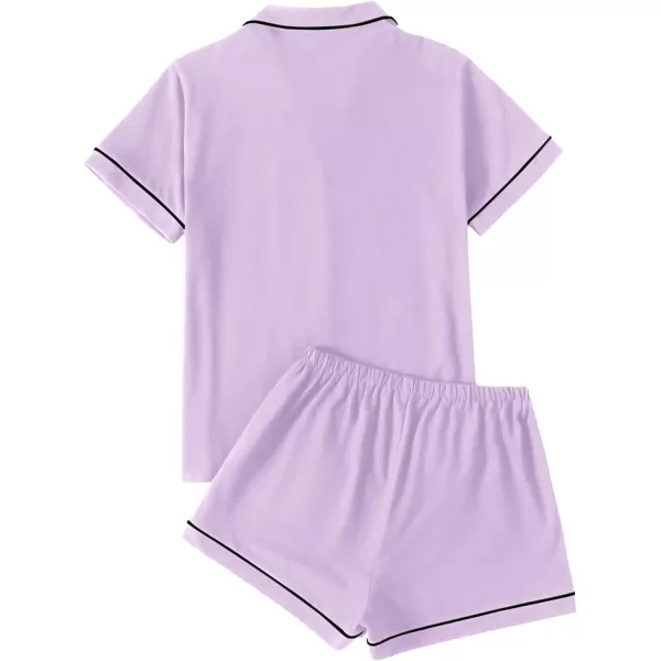 LYANER Women's Pajamas Set Heart Print Button Short Sleeve Shirt with Shorts Sleepwear PJs Set