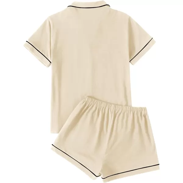 LYANER Women's Pajamas Set Heart Print Button Short Sleeve Shirt with Shorts Sleepwear PJs Set
