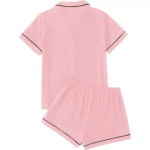 LYANER Women's Pajamas Set Heart Print Button Short Sleeve Shirt with Shorts Sleepwear PJs Set