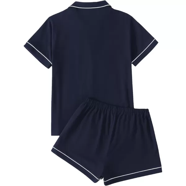 LYANER Women's Pajamas Set Heart Print Button Short Sleeve Shirt with Shorts Sleepwear PJs Set