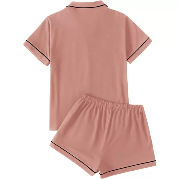 LYANER Women's Pajamas Set Heart Print Button Short Sleeve Shirt with Shorts Sleepwear PJs Set