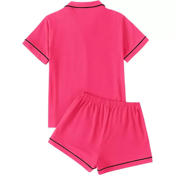 LYANER Women's Pajamas Set Heart Print Button Short Sleeve Shirt with Shorts Sleepwear PJs Set