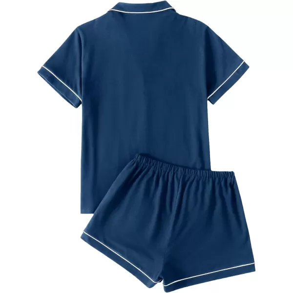 LYANER Women's Pajamas Set Heart Print Button Short Sleeve Shirt with Shorts Sleepwear PJs Set