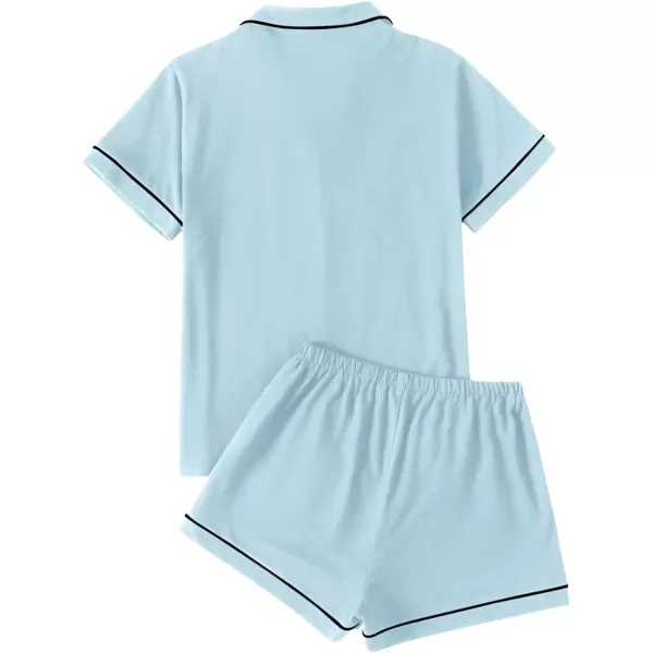 LYANER Women's Pajamas Set Heart Print Button Short Sleeve Shirt with Shorts Sleepwear PJs Set