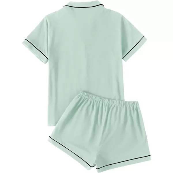 LYANER Women's Pajamas Set Heart Print Button Short Sleeve Shirt with Shorts Sleepwear PJs Set