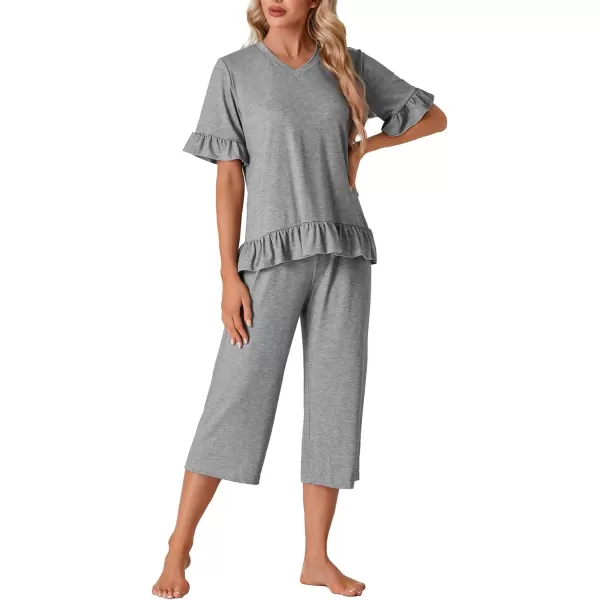 LYANER Women's Pajamas Set Short Sleeve Sleepwear and Capri Pants Loungewear Soft Pjs Sets