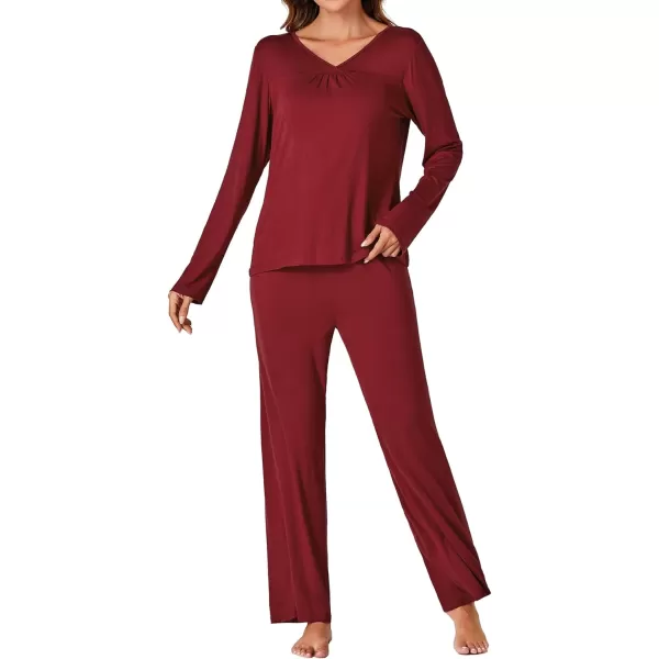 LYANER Women's Pajamas Set Soft Pleated Long Sleeve Top and Lounge Pants Lounge Sleepwear PJs Set