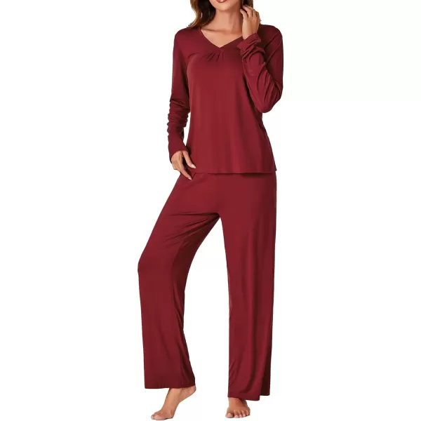 LYANER Women's Pajamas Set Soft Pleated Long Sleeve Top and Lounge Pants Lounge Sleepwear PJs Set
