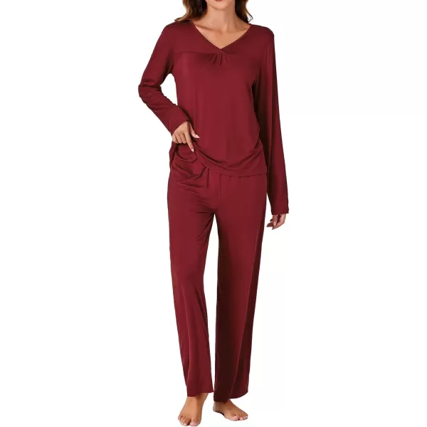 LYANER Women's Pajamas Set Soft Pleated Long Sleeve Top and Lounge Pants Lounge Sleepwear PJs Set