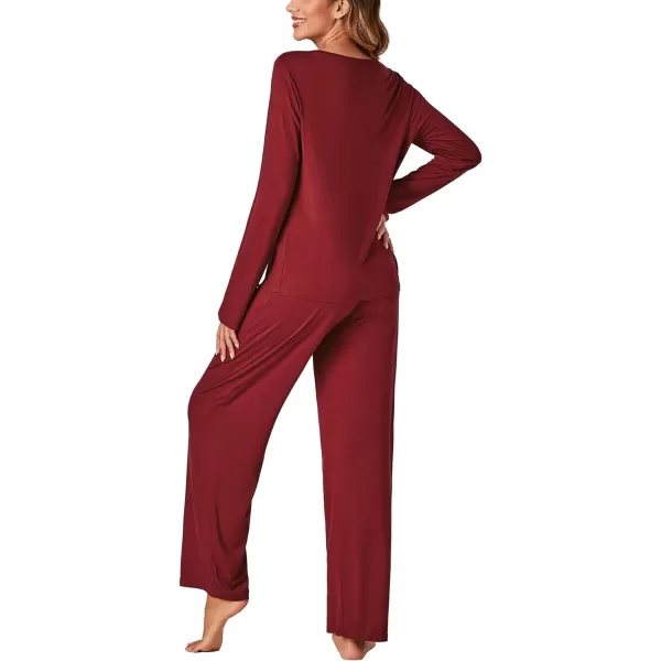 LYANER Women's Pajamas Set Soft Pleated Long Sleeve Top and Lounge Pants Lounge Sleepwear PJs Set