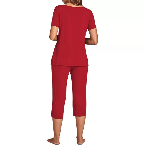 LYANER Women's Pajamas Set Soft Pleated Short Sleeve Top and Capri Lounge Pants Lounge Sleepwear PJs Set