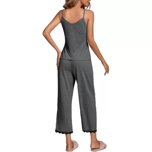 LYANER Women's Pajamas Set V Neck Sleeveless Cami Top with Pants PJ Set Sleepwear