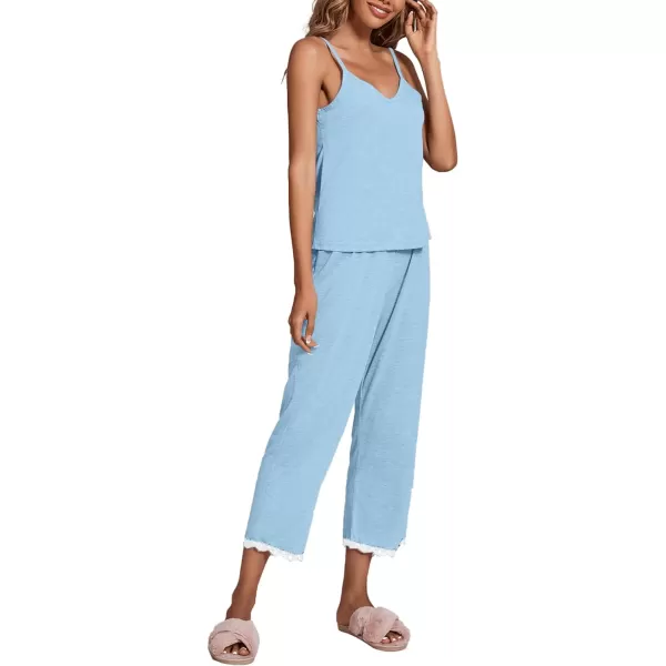 LYANER Women's Pajamas Set V Neck Sleeveless Cami Top with Pants PJ Set Sleepwear