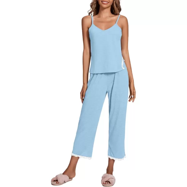 LYANER Women's Pajamas Set V Neck Sleeveless Cami Top with Pants PJ Set Sleepwear