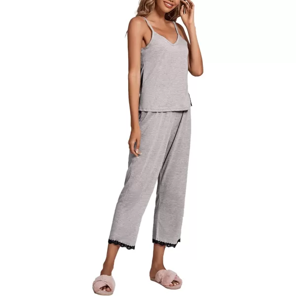 LYANER Women's Pajamas Set V Neck Sleeveless Cami Top with Pants PJ Set Sleepwear