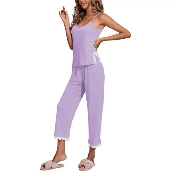 LYANER Women's Pajamas Set V Neck Sleeveless Cami Top with Pants PJ Set Sleepwear