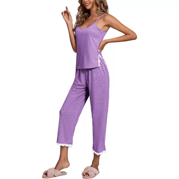 LYANER Women's Pajamas Set V Neck Sleeveless Cami Top with Pants PJ Set Sleepwear