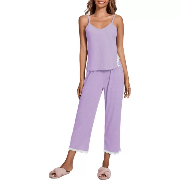 LYANER Women's Pajamas Set V Neck Sleeveless Cami Top with Pants PJ Set Sleepwear