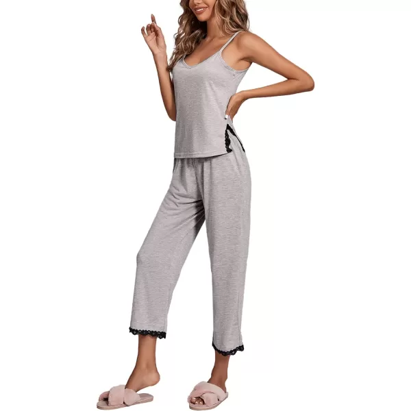 LYANER Women's Pajamas Set V Neck Sleeveless Cami Top with Pants PJ Set Sleepwear