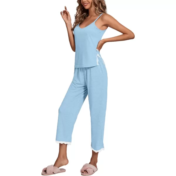 LYANER Women's Pajamas Set V Neck Sleeveless Cami Top with Pants PJ Set Sleepwear