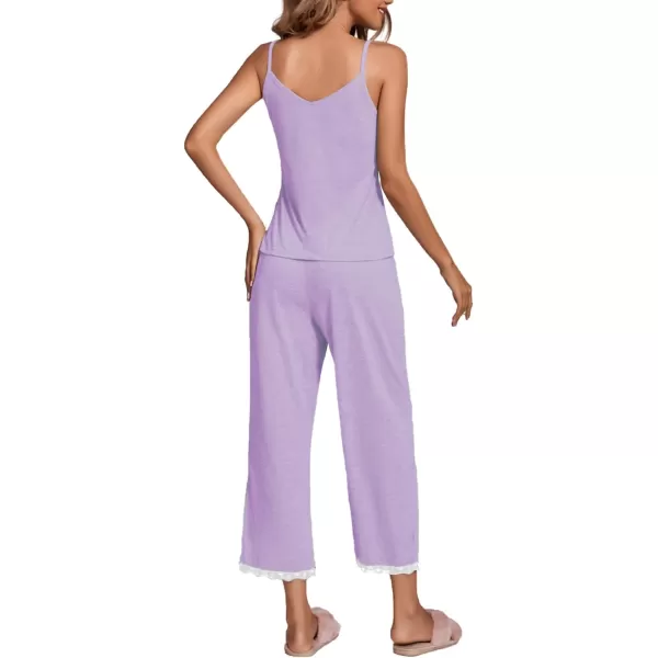 LYANER Women's Pajamas Set V Neck Sleeveless Cami Top with Pants PJ Set Sleepwear