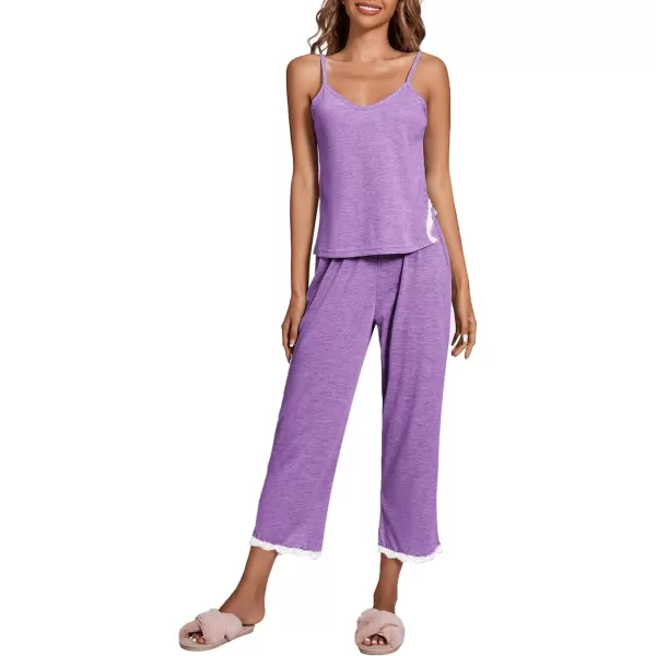 LYANER Women's Pajamas Set V Neck Sleeveless Cami Top with Pants PJ Set Sleepwear