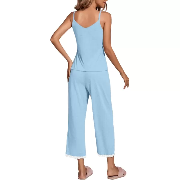 LYANER Women's Pajamas Set V Neck Sleeveless Cami Top with Pants PJ Set Sleepwear