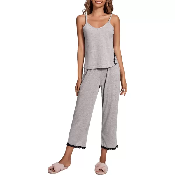 LYANER Women's Pajamas Set V Neck Sleeveless Cami Top with Pants PJ Set Sleepwear