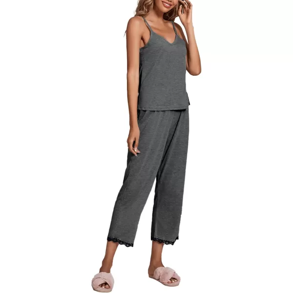 LYANER Women's Pajamas Set V Neck Sleeveless Cami Top with Pants PJ Set Sleepwear