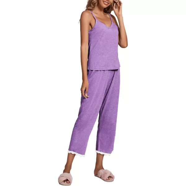 LYANER Women's Pajamas Set V Neck Sleeveless Cami Top with Pants PJ Set Sleepwear
