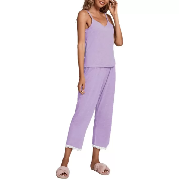LYANER Women's Pajamas Set V Neck Sleeveless Cami Top with Pants PJ Set Sleepwear