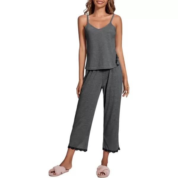 LYANER Women's Pajamas Set V Neck Sleeveless Cami Top with Pants PJ Set Sleepwear