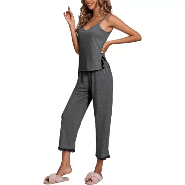 LYANER Women's Pajamas Set V Neck Sleeveless Cami Top with Pants PJ Set Sleepwear