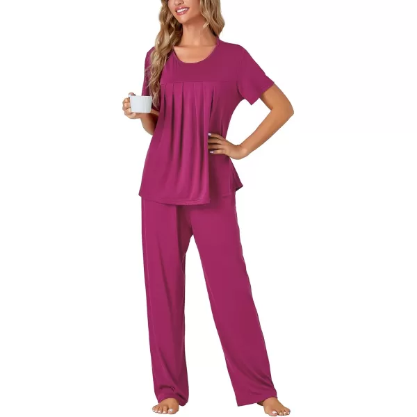 LYANER Women's Pajamas Short Sleeve Sleepwear with Pants Set Soft Pj Loungewear Set