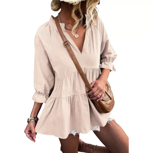 LYANER Women’s Peplum Blouse V Neck Ruched Layer 3/4 Sleeve Ruffle Blouse Babydoll Tops