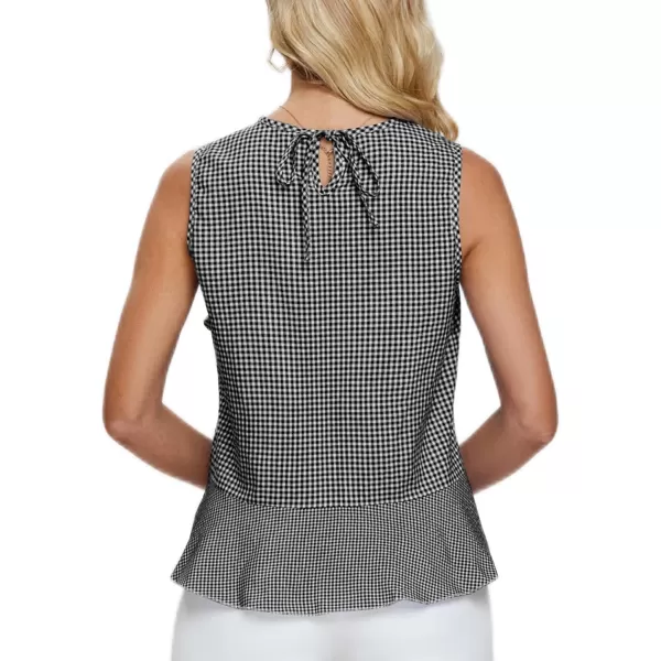 LYANER Women's Peplum Wrap Tops Plaid Gingham Ruffle Sleeveless Tie Back Shirts Blouse