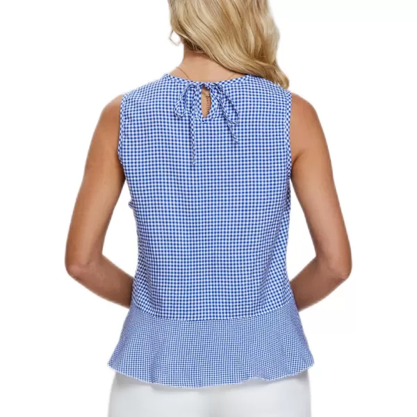 LYANER Women's Peplum Wrap Tops Plaid Gingham Ruffle Sleeveless Tie Back Shirts Blouse