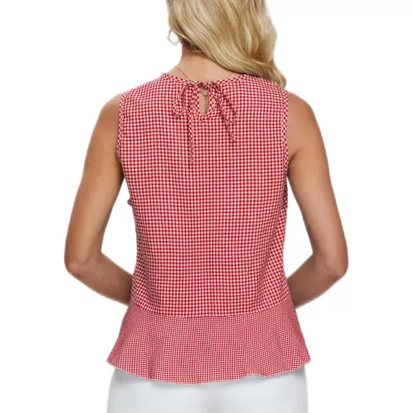 LYANER Women's Peplum Wrap Tops Plaid Gingham Ruffle Sleeveless Tie Back Shirts Blouse