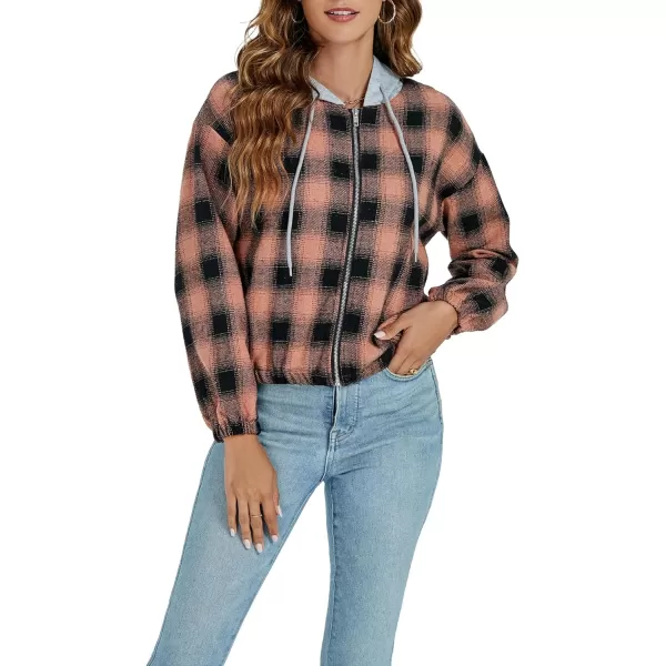 LYANER Women's Plaid Full Zip Up Long Sleeve Drawstring Hoodie Top Sweatshirt
